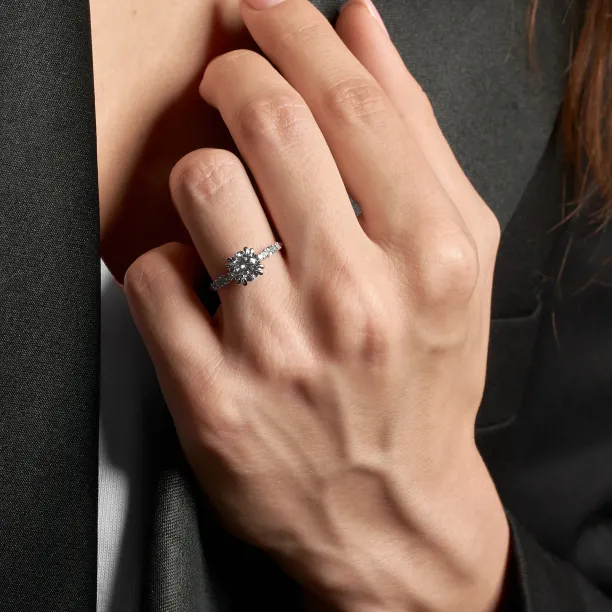 Luxury engagement ring with cushion lab grown diamond and side diamonds GEOFFREY Image