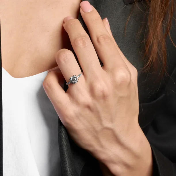 Luxury engagement ring with cushion lab grown diamond and side diamonds GEOFFREY Image