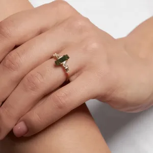 Geometric engagement ring with moss agate APOLLINE