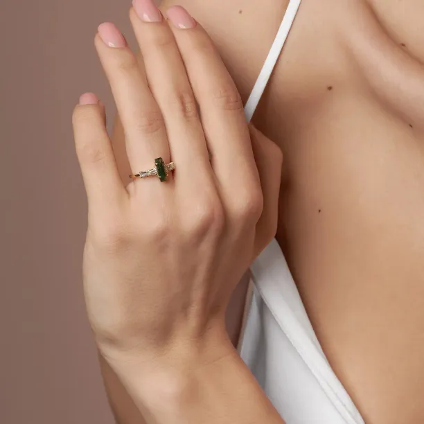 Geometric engagement ring with moss agate APOLLINE Image