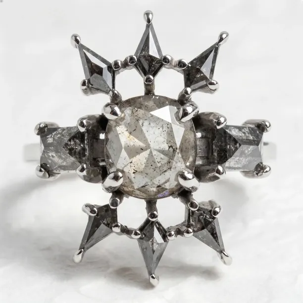 Luxury gold salt'n'pepper diamonds ring AURORA Image