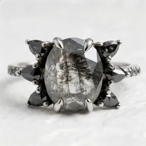Gold unusual ring with salt´n´pepper diamonds BEEZEE