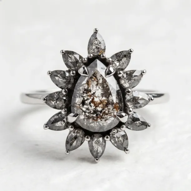 Flower ring with salt'n'pepper diamonds GIRASOLO Image