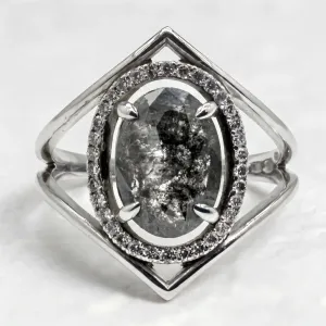Gold luxury salt and pepper diamond ring with side diamonds MARGHERITA