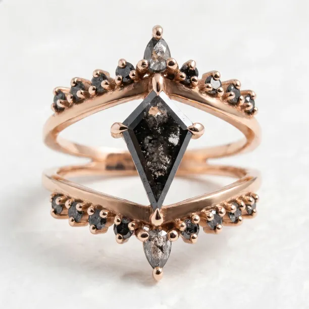 Vintage split shank salt and pepper diamonds ring SPLIT Image