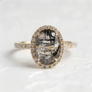 Elegant halo ring with salt and pepper diamonds TANANAI