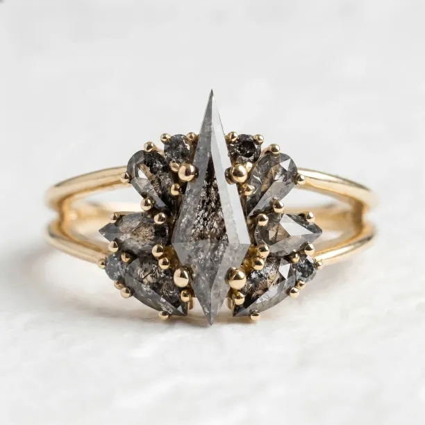 Vintage salt and pepper diamond engagement ring IRINA Image
