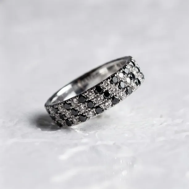 Wedding ring with black and white diamonds AYLIN Image