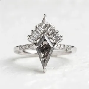 Kite salt and pepper diamond cluster ring with baguette diamonds ELEONORA