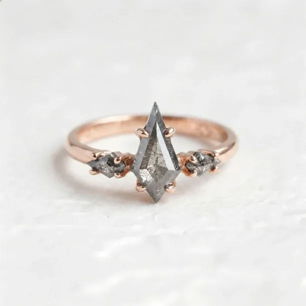 Engagement ring with kite salt and pepper diamonds QUEST Image