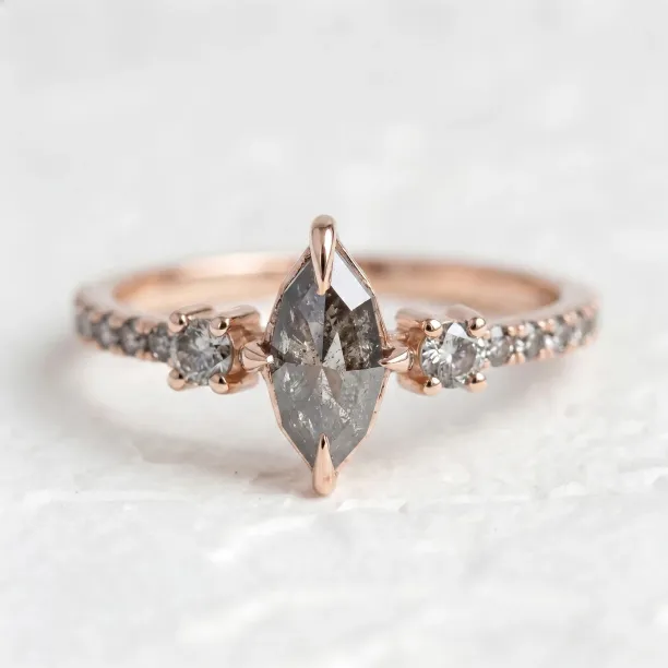 Vintage gold ring with marquise salt and pepper diamonds ROISIN Image