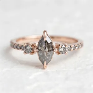 Vintage gold ring with marquise salt and pepper diamonds ROISIN