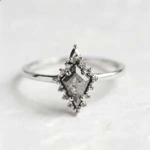Halo unusual ring with salt'n'pepper diamonds DOMIZIO