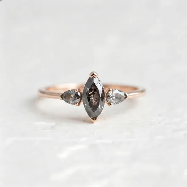 Unusual vintage engagement ring with salt and pepper diamonds RHEA Image