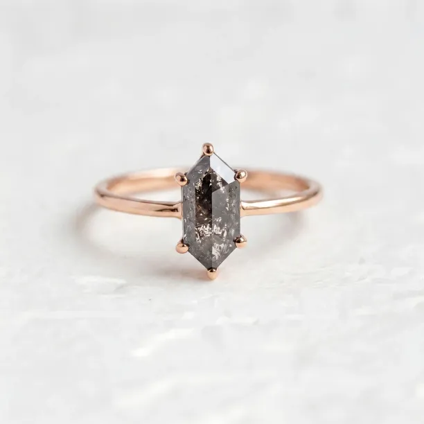 Gold ring with hexagon salt and pepper diamond SIA Image