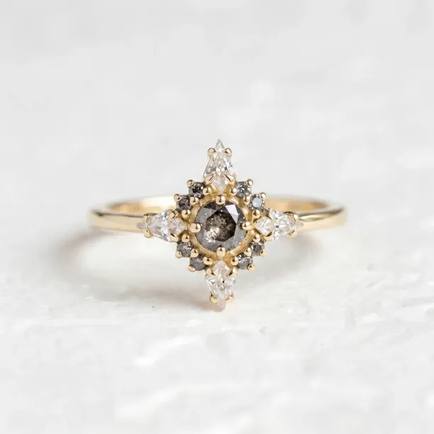 Engagement cluster ring with salt'n'pepper diamonds FERRARA Image