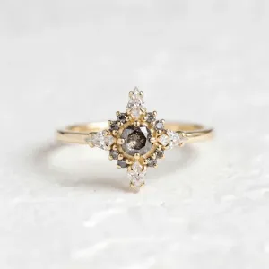 Engagement cluster ring with salt'n'pepper diamonds FERRARA