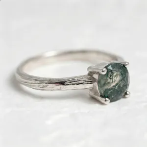 Gold Ring in Tree Bark Shape with Moss Agate SILVA Thumbnail