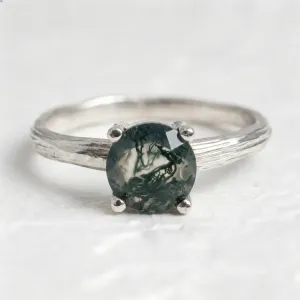 Gold Ring in Tree Bark Shape with Moss Agate SILVA Thumbnail