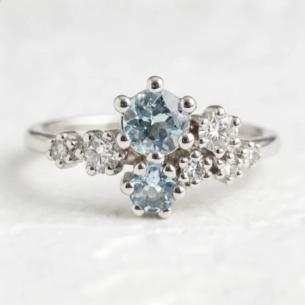 Cluster ring with aquamarines and diamonds GLACIER Image