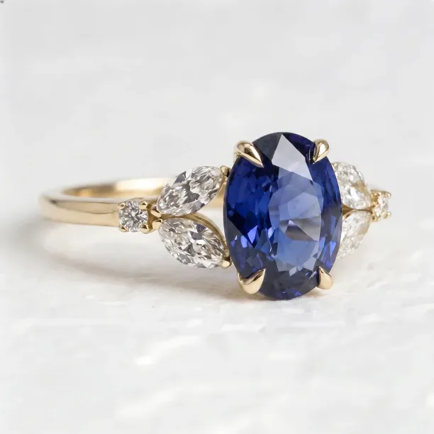 Vintage engagement ring with green sapphire and diamonds CADET Image