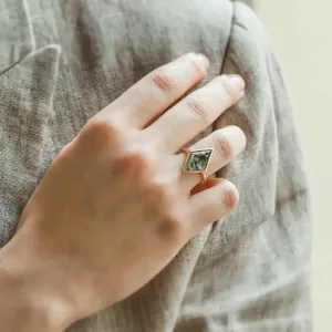 Gold ring with moss agate AUGUSTA Thumbnail