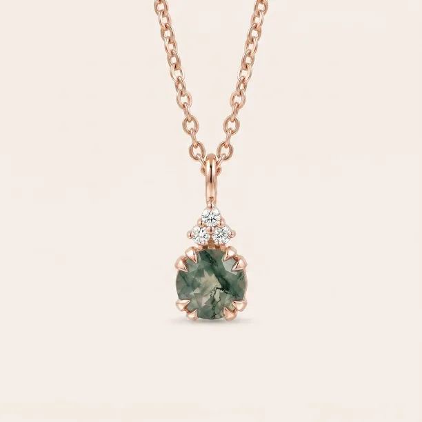 Gold moss agate and diamond pendant TALI Image