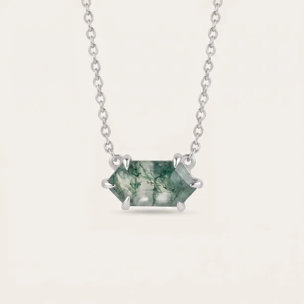 Gold necklace with hexagon moss agate VALINOR Image