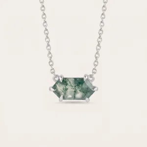 Gold necklace with hexagon moss agate VALINOR