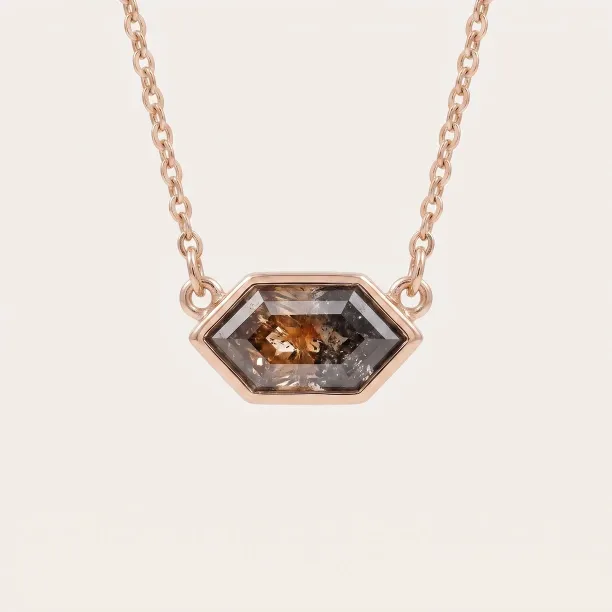 Gold necklace with hexagon salt and pepper diamond PERTH Image