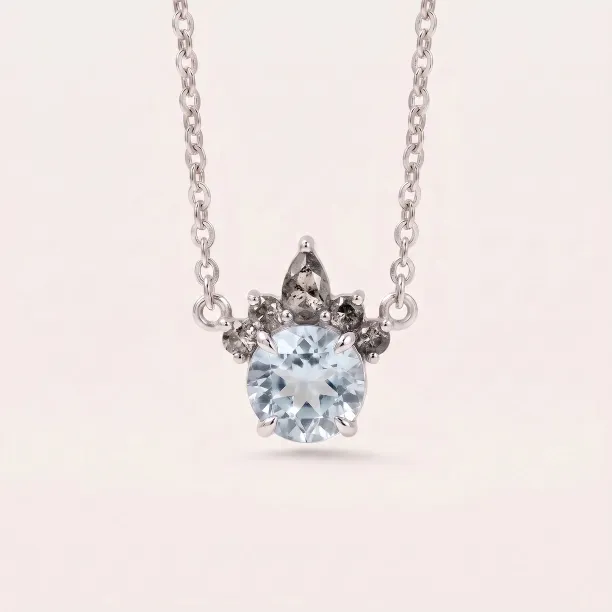 Gold aquamarine and salt &amp; pepper diamond necklace BELLAS Image