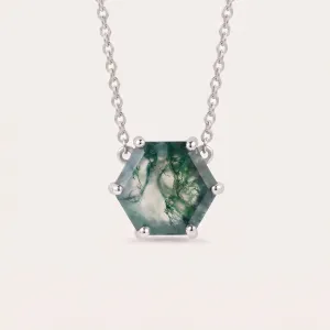 Gold pendant with hexagon moss agate ALISI