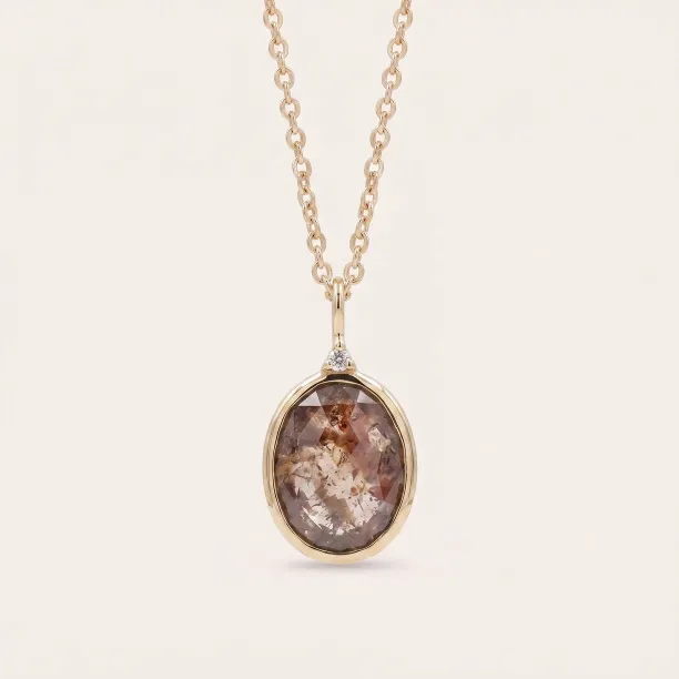 Gold necklace with oval salt'n'pepper diamond VICTORIA Image