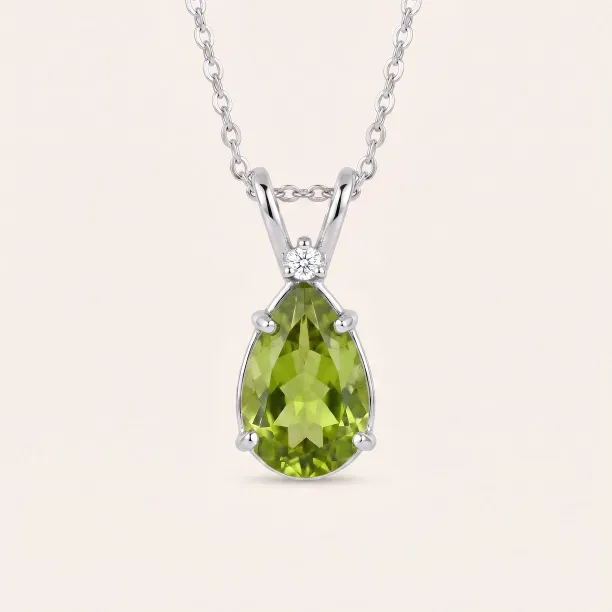 Gold necklace with peridot and diamond KIWI Image