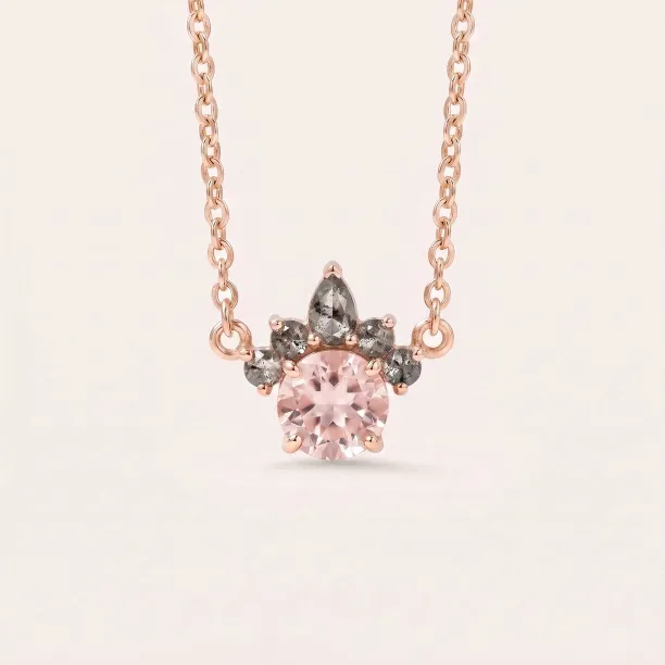 Cluster neklace with morganite and salt and pepper diamonds FLAMINGO Image