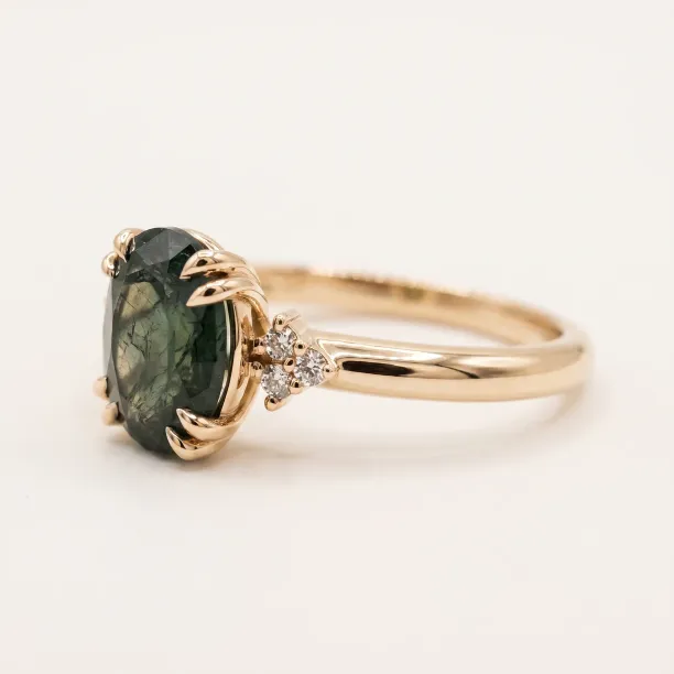 Gold Ring with Oval Moss Agate and Diamonds MIRELLE Image
