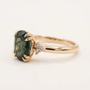 Gold Ring with Oval Moss Agate and Diamonds MIRELLE Thumbnail