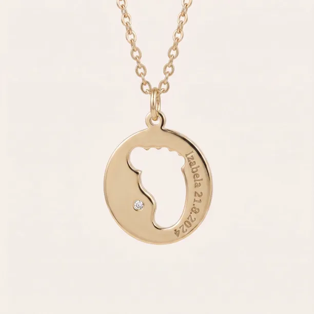Gold diamond pendant with baby foot trace EIIA Image