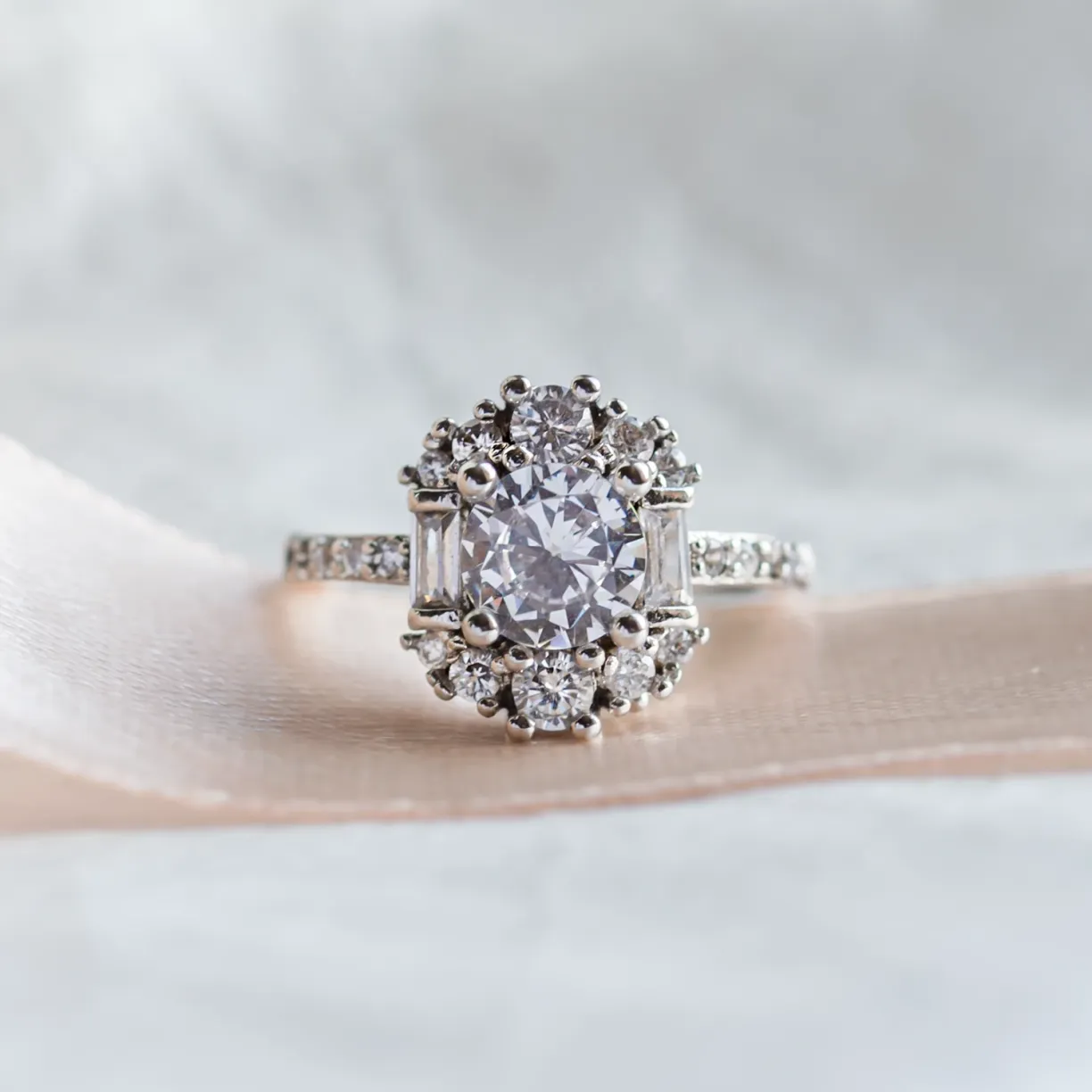 engagement ring with moissanites