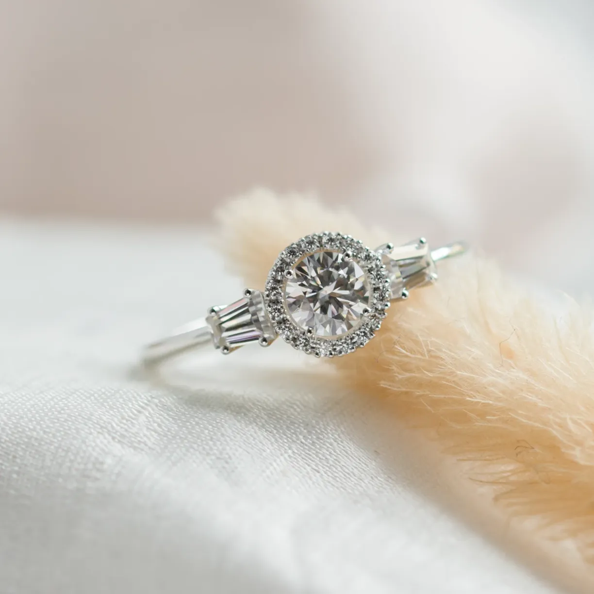Engagement ring with moissanites