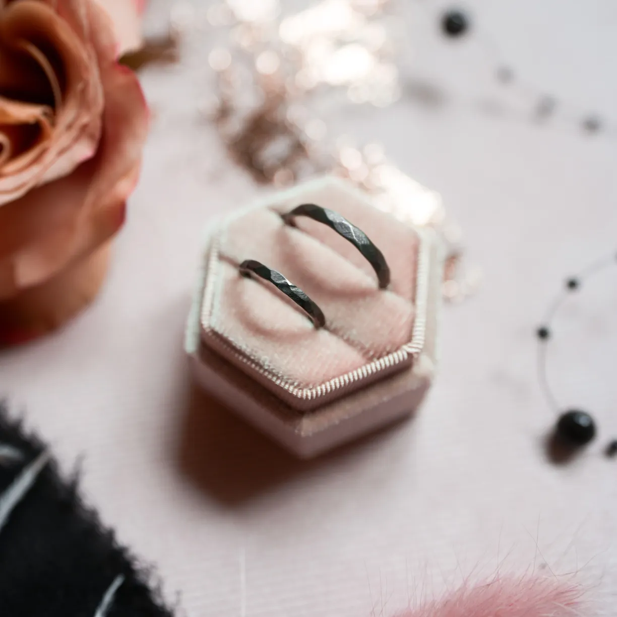 Black wedding bands in gold