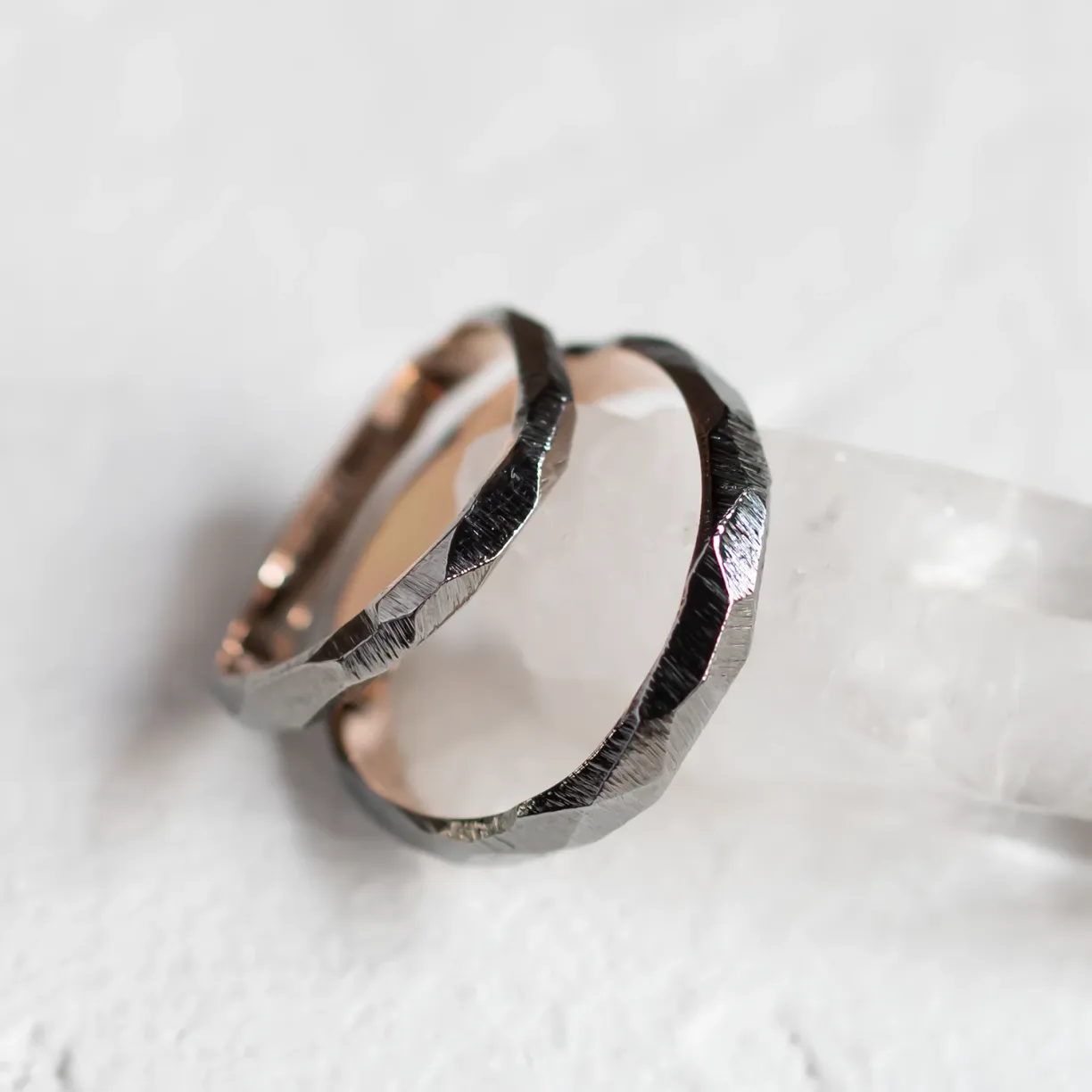Black hammered wedding rings